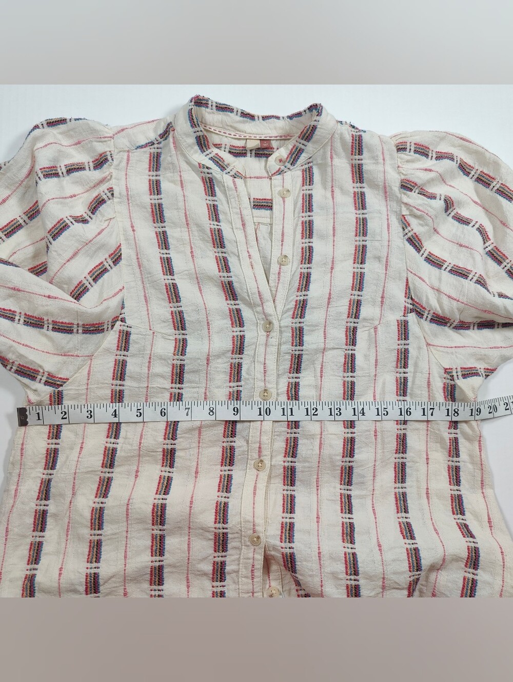 Pilcro The Bella Puff Sleeve Cotton Ivory Blouse Rainbow Embroided Size S - Picture 7 of 9